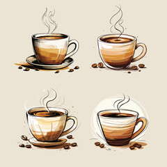 Obraz premium set of coffee cups hand drawn style vector illustration
