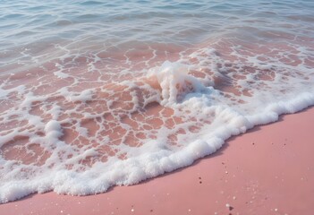 Fototapeta premium Pink Sand Beach with Soft Waves and Gentle Foam – Dreamy Coastal Landscape