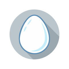Cartoon egg icon on grey circle with light blue border and shadow, simple and clean food theme