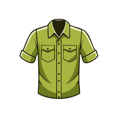 Stylized Green Safari Shirt with Rolled Sleeves and Pocket Detail Illustration Icon style Fashion Apparel Isolated