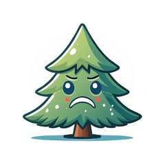 Fototapeta premium Cartoon Christmas tree with sad face isolated on black winter background cute tree emotions xmas graphic design vector illustration