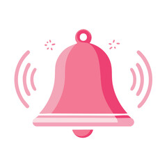 Ringing notification bell icon in pink signaling alert reminder or new message in flat design style on a black background