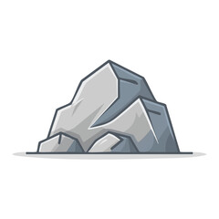 Cartoonish rocky formation isolated on black, simple grey rock pile with cartoon outline illustration