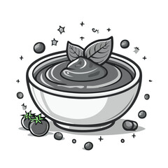 Creamy Tomato Soup in Bowl with Basil garnish monochrome illustration for food blogs and culinary arts publications