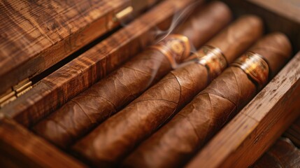 Exquisite Cuban cigars presented in an elegant wooden humidor capturing indulgence