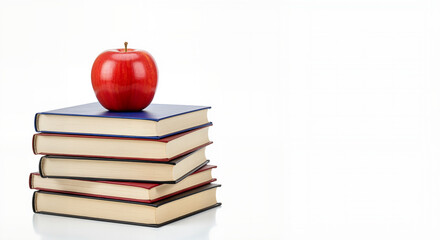 Stack of books with red apple on top perfect for educational content, teacher appreciation, and back to school preparation guides