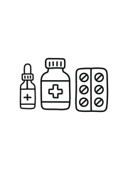 Obraz premium medicine packaging icons, pharmacy product outline