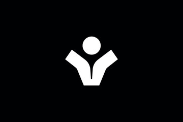 man raising hand wellness logo, NGO logo, wellness logo on black background abstract icon