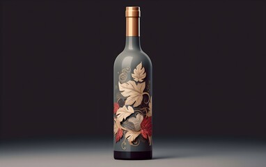 Elegant wine bottle adorned with linear leaves