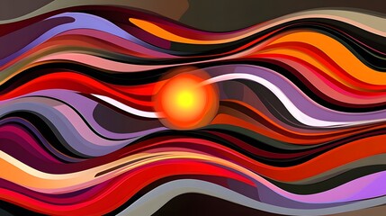 Abstract Colorful Wave Pattern with Glowing Orb