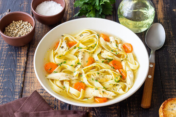 Chicken Noodle Soup. Italian Food. Recipe. Healthy Eating.