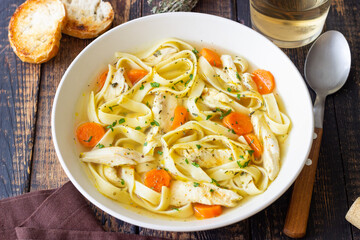 Chicken Noodle Soup. Italian Food. Recipe. Healthy Eating.