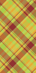 Vibrant diagonal plaid pattern in lime green, orange, and maroon.  Perfect for textile design, website backgrounds, or fashion projects.