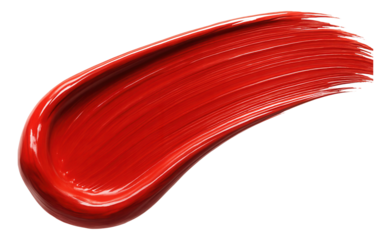 Bold red paint brushstroke with smooth and textured details on transparent background.