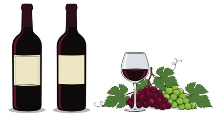Red Wine Bottles, Glass, and Grapes

