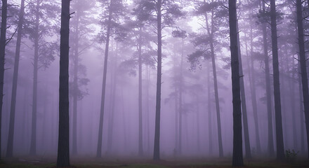 Obraz premium Mystical Forest in Haze: An ethereal forest bathed in a soft, mysterious haze, creates an atmosphere of serene tranquility and hidden beauty, ideal for a sense of awe and wonder.