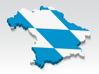 3D Bavaria of Germany map with flag. Three dimensional map of Bahia with shadow. Flag of Bavaria on white background for your design.  Germany. EPS10. 