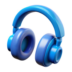 Blue modern 3d rendered headphones isolated on black background with soft lighting