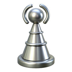 Futuristic metallic chess piece rendered in 3d against a clean black background for design elements