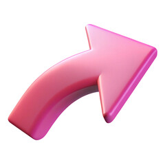 Glossy 3d pink arrow pointing upwards on a transparent  background for design and branding