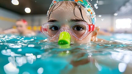 Child swimming pool class underwater fun