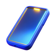 Modern 3d render of a blue and gold smartphone displaying glowing light effect