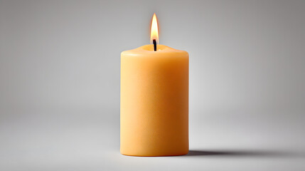 A single candle burning, casting a warm glow against a soft background, representing peace and tranquility. 