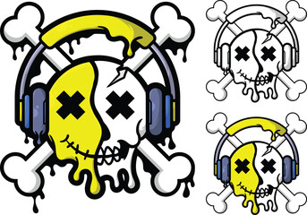 Melting Music Skull Vector Design with Headphones