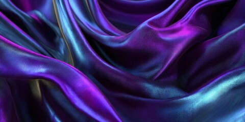 Fototapeta premium Abstract Silk Waves in Futuristic Design Aesthetic with Vibrant Purple, Blue, and Teal Colors