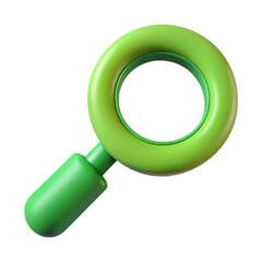 3d render of a green magnifying glass icon against a transparent background for search