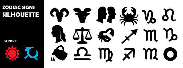 Zodiac Signs Silhouette Vector Set – Astrological Symbols and Horoscope Concepts in Elegant Shadow Style