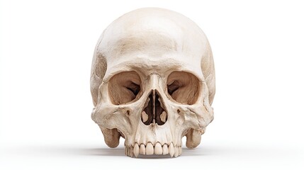 Obraz premium Photorealistic 3D medical rendering of isolated human skull with realistic bone texture and anatomical accuracy on a clean white background