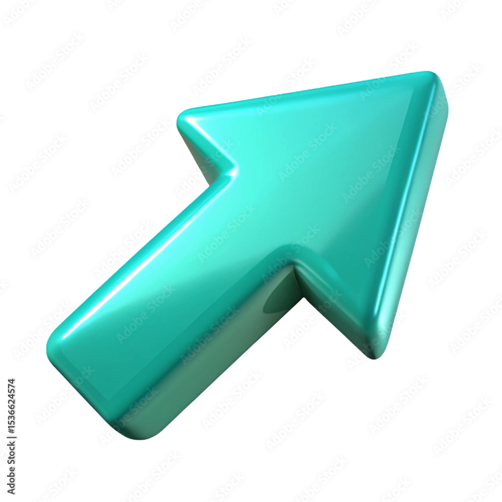 Fototapete 3d rendered glossy aqua arrow pointing upward against a transparent background design