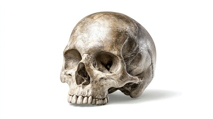 Obraz premium Photorealistic 3D medical rendering of isolated human skull with realistic bone texture and anatomical accuracy on a clean white background