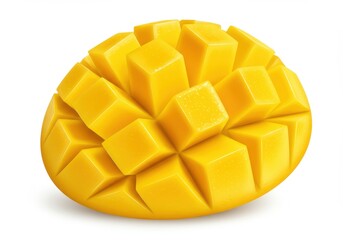 Diced mango half isolated on white background