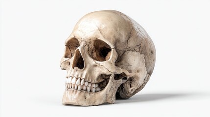 Obraz premium Photorealistic 3D medical rendering of isolated human skull with realistic bone texture and anatomical accuracy on a clean white background