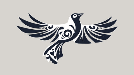 Obraz premium Abstract black bird design with tribal patterns on grey background 