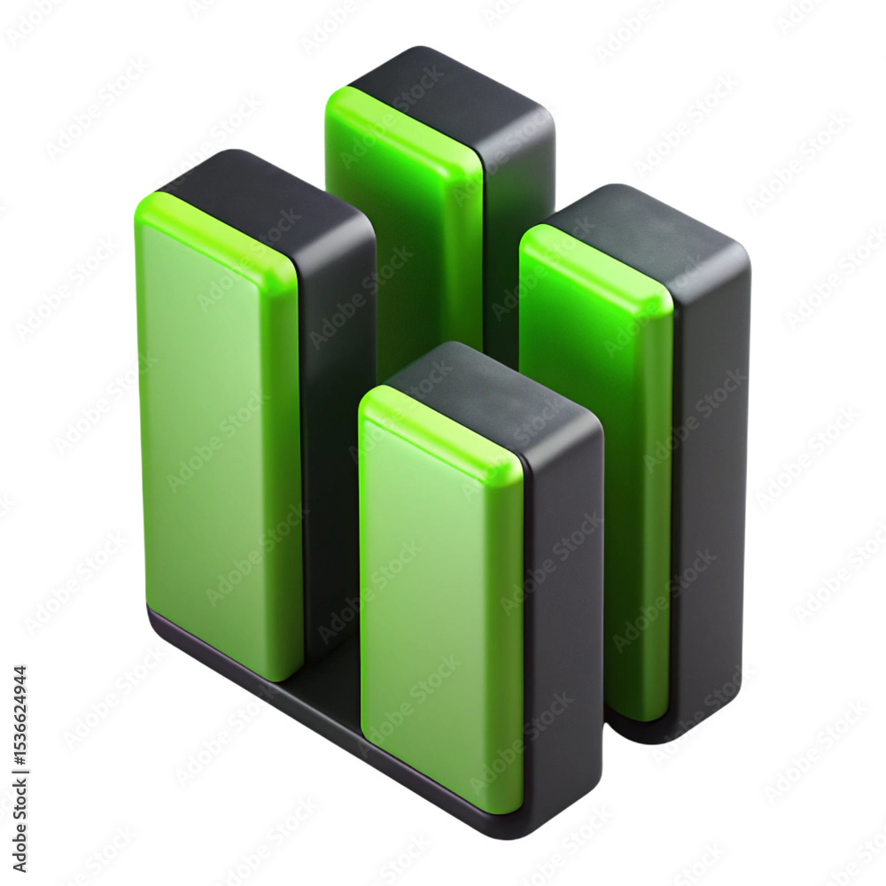 Poster 3d rendered isometric chart bars representing data and visual growth on transparent background