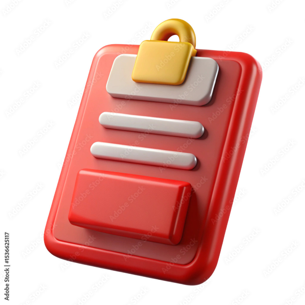 Fototapete 3d rendered red clipboard with a yellow padlock symbolizing data security and confidentiality