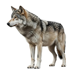 Fototapeta premium Captivating gray wolf portrait with intense gaze on dark backdrop studio setting