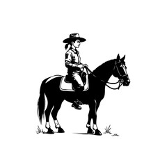 Elegant silhouette: Cowgirl riding black horse with style and grace in minimalist art