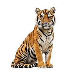 Fototapeta premium Majestic tiger portrait, vibrant orange hues against a stark black backdrop