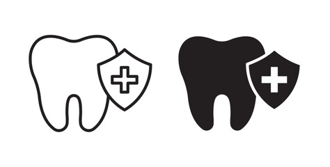 Dental insurance icon. Teeth Protection and Hygiene Silhouette Icon. Tooth Defense. Dental Treatment Solid Sign in stroke and fill.
