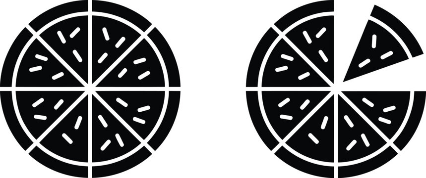 Pizza Pie Graphic Illustration Showing Slices Missing and Complete on White