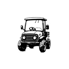 Stylized Black and White Illustration of a Vintage Tractor for Agricultural Themes