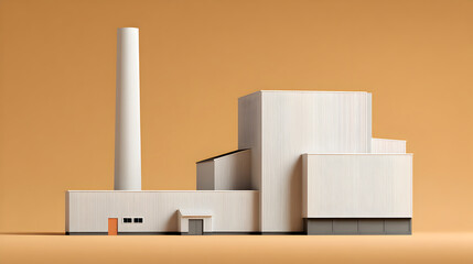 Minimalist representation of an industrial facility or building, highlighting a focus on design and structure
