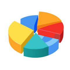 Obraz premium 3D Isometric Pie Chart Divided into Colorful Segments for Data Analysis