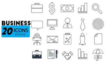 Business and Office Outline Icons Set