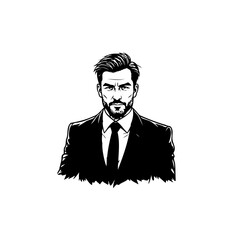 Elegant Black and White Portrait of a Stylish Businessman with a Modern Hairstyle