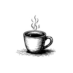 Vintage style coffee illustration with rising steam against a white background